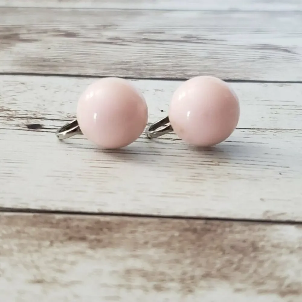 Vintage Screw On Earrings Light Pink Domed Circle